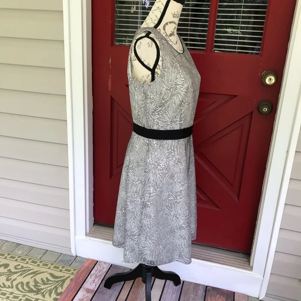 Antonio Melani Sleeveless Black White Lined Grosgrain Waist Shift Dress Size 8 - Picture 10 of 13
